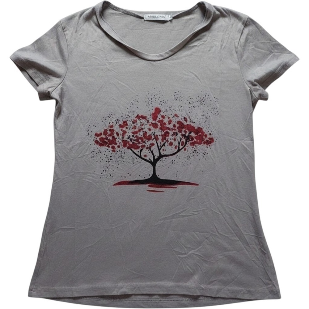 MissLook Shirt Womens S Gray Scoop Neck Short Sleeve Tree Graphic Tee Top